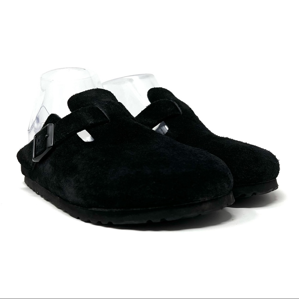 Birkenstock Boston Black Suede Slip On Slides Clogs Size 6 NARROW